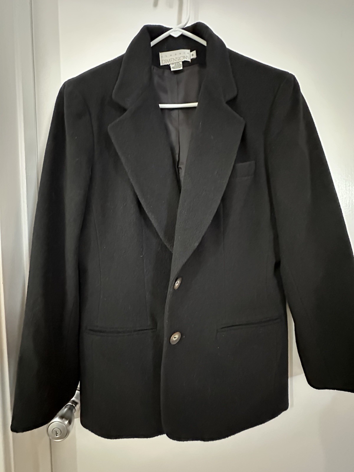 Vintage Classic Dimensions Black Wool Cashmere Button Blazer Jacket Women Size 8