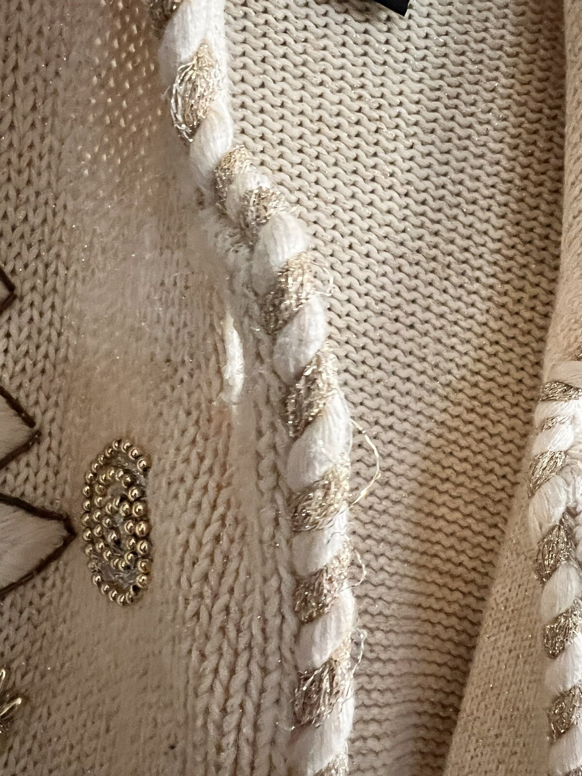 Vintage IB Diffusion Cream Gold Embroidered Bead Sweater Holiday Cardigan – LG