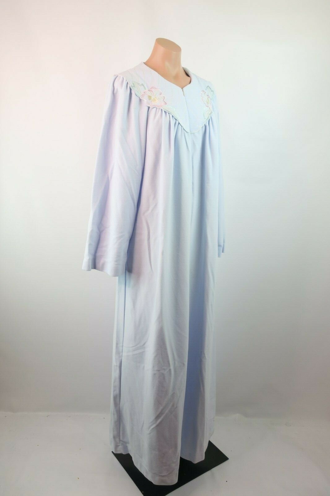 Vtg Periwinkle SHADOWLINE Zip Hostess Peignoir Lounging ROBE Fleece Floral NWT M