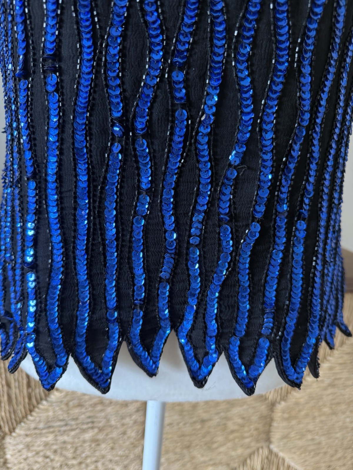 1980’s Stenay Electric Blue And Black Silk & Sequined Top M