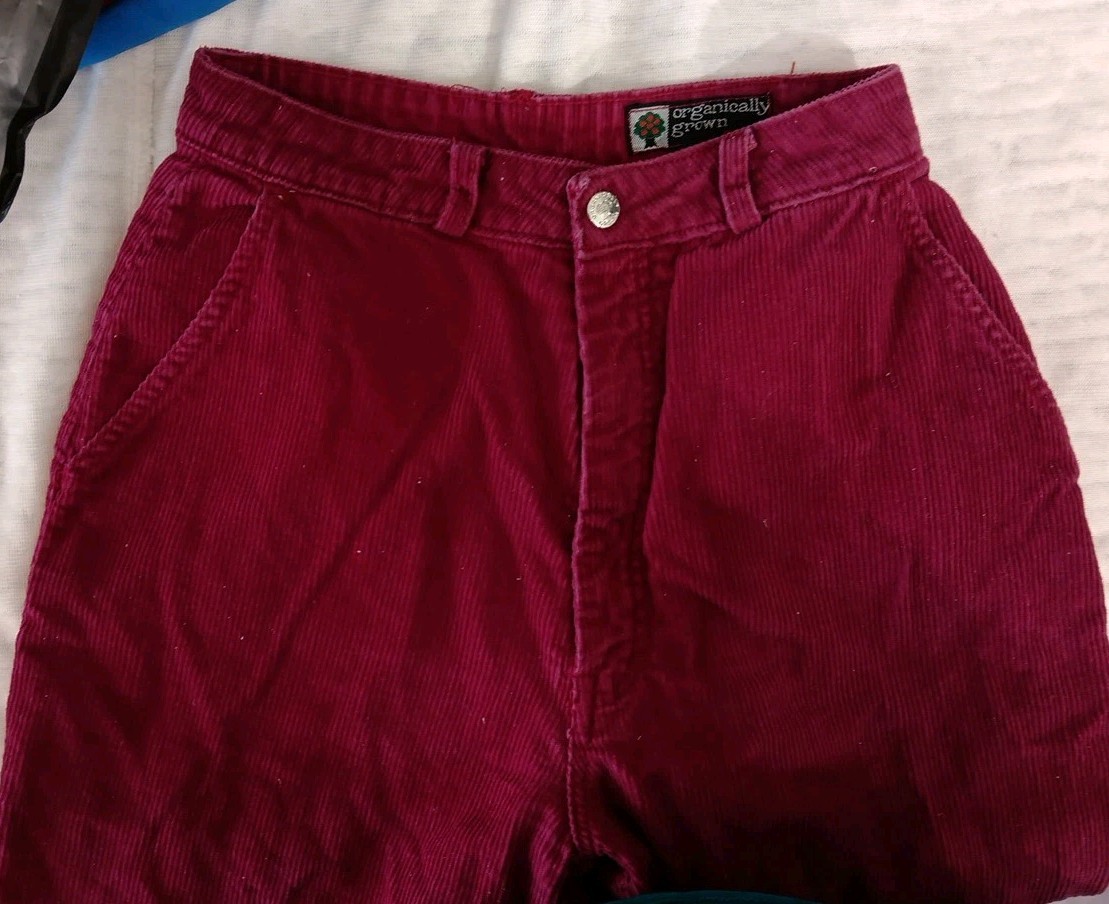 Rare Vintage Corduroy Pants Snap Ankle Organically Grown 80s High Waist 24X29