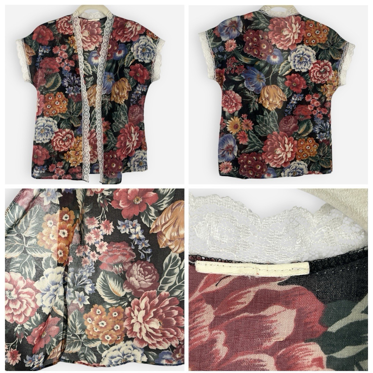 Vintage California Connection 70s 3 Piece Top Skirt Jacket Set Floral Lace Sheer