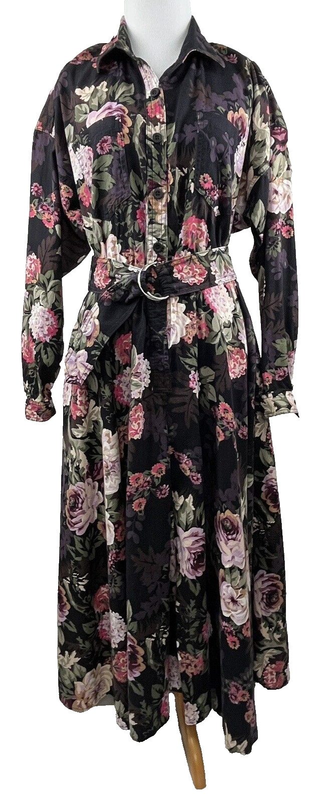 Floral L/S Button Front Maxi Shirt Dress Romantic Cottagecore Sz 10 D Frank VTG