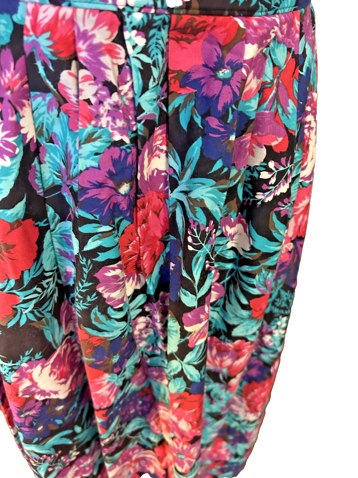 Vintage 1980s Lombardi Floral Cotton Chintz Skirt Cottage Pleats Pockets S M
