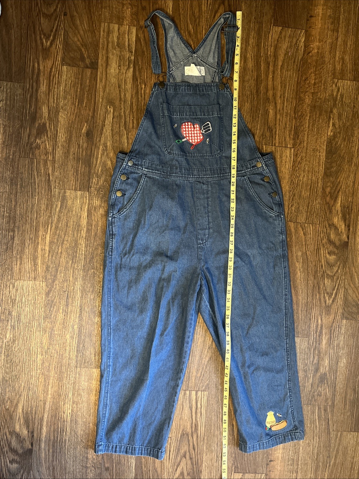Mandal Bay Vintage 90s Denim Overalls XXL Applique Heart Hotdog Mustard Bee W