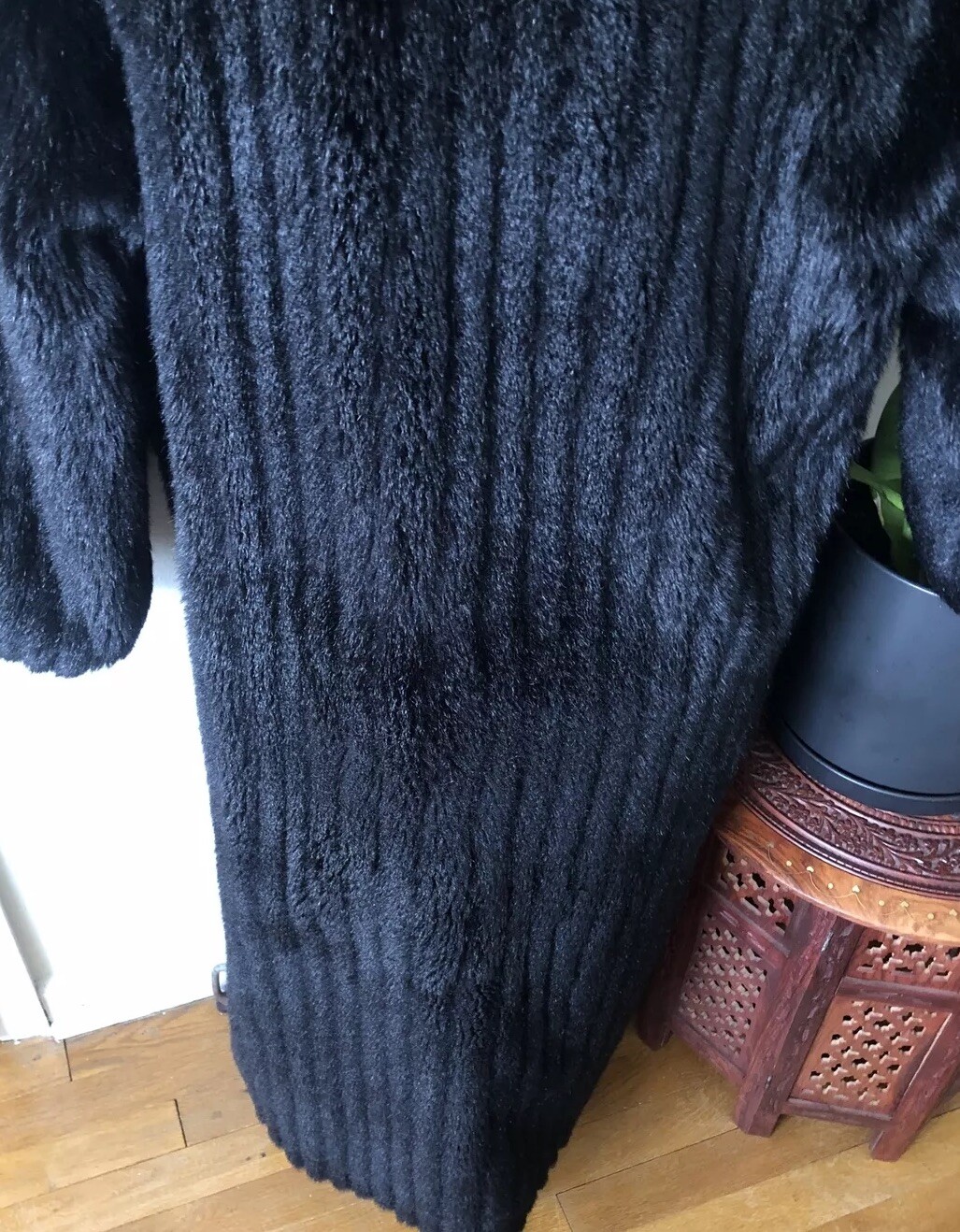 80’s Glamour Black Ribbed Faux Fur Coat, Canada