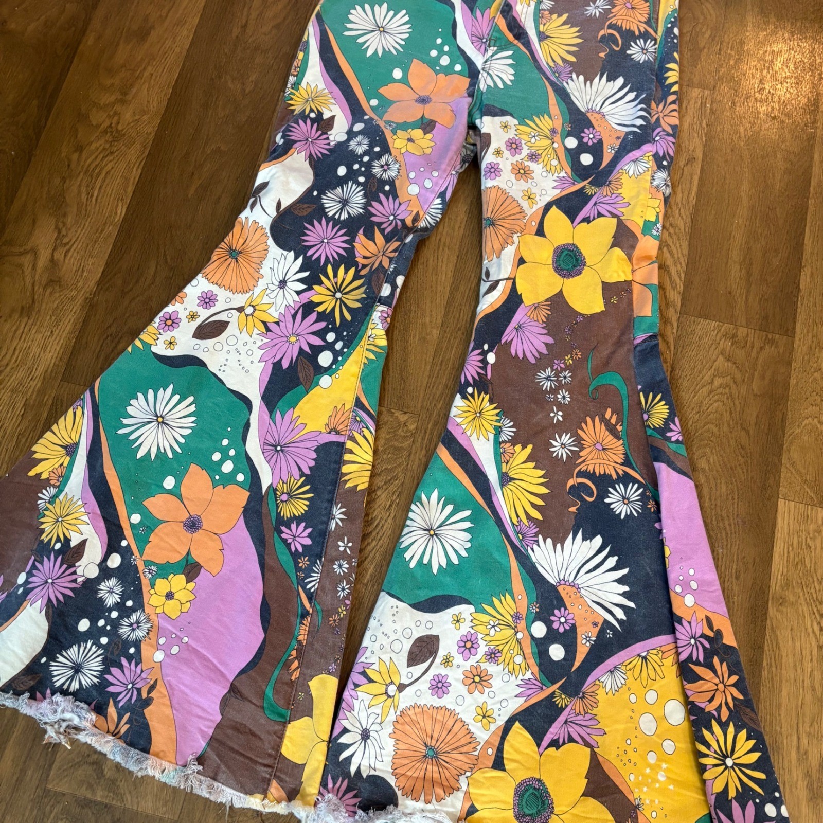 RARE We The Free Free People Boho „Just Float On” Frayed Flared Stretch Pants