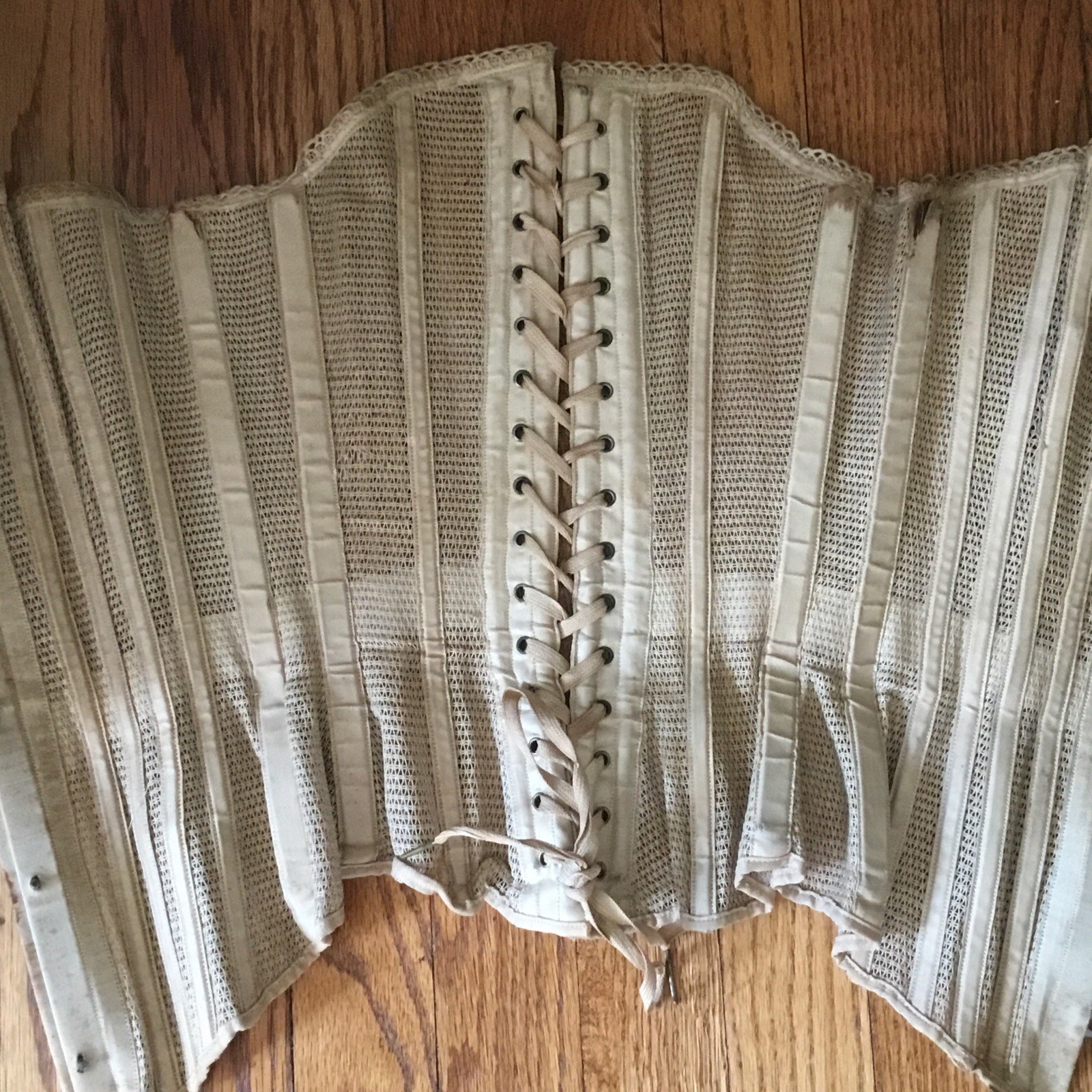 Antique Victorian Summer Mesh Corset Ecru Lace Up Back Imperfectly Perfect!!!