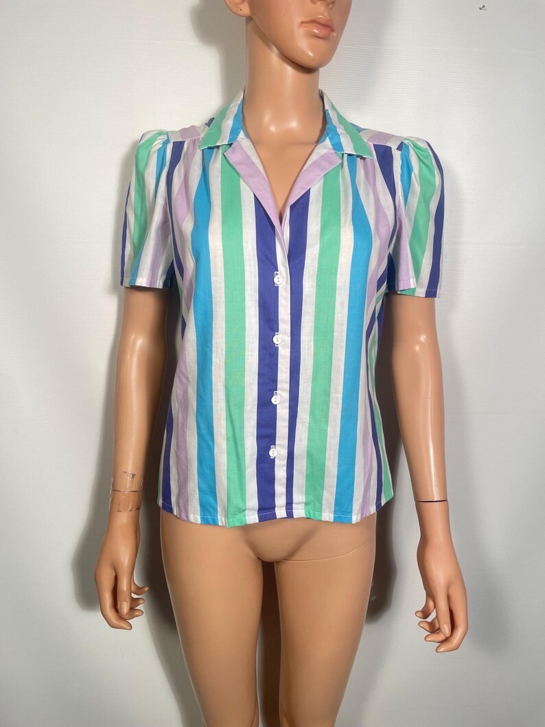 Vintage 1970s Pastel Striped Blouse Size S/M