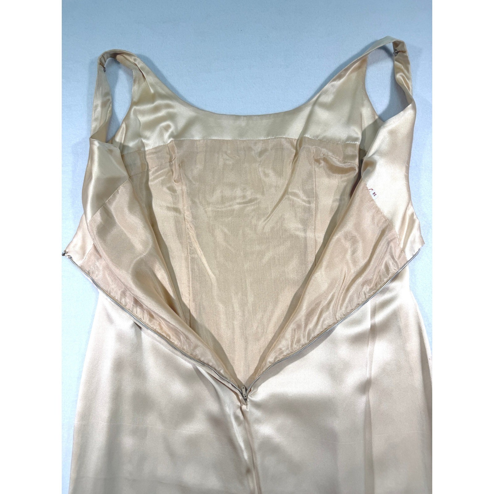 Handmade Vintage Palm Beach Gold Silk Beaded Dress 14 M / L Long Sleeve