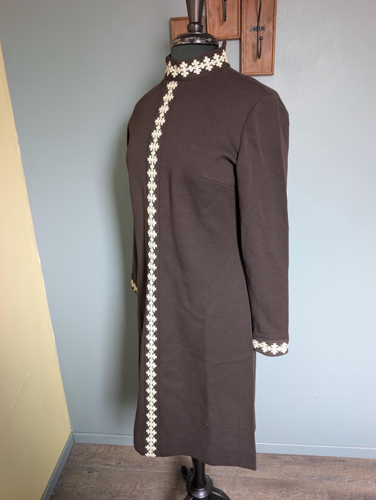 Vintage 60s Brown Mod Dress; Bleeker Street Wool Blend Dress