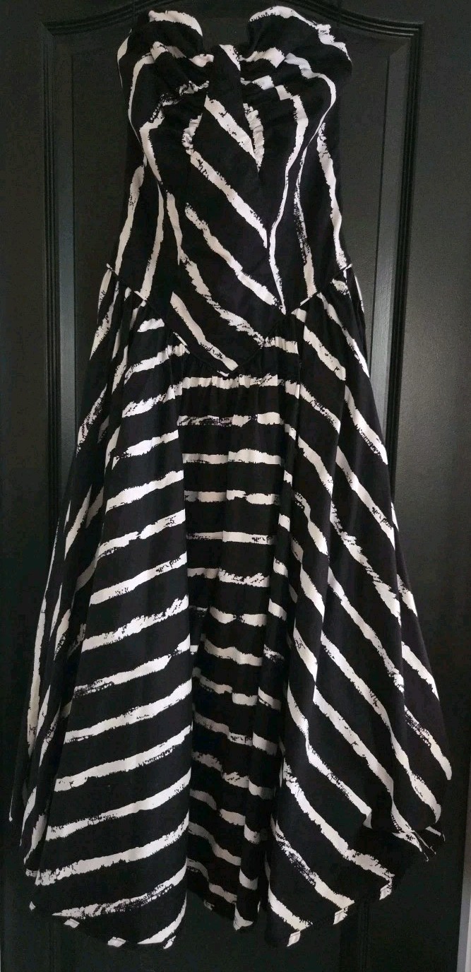80s Strapless Party Dress Barboglio Cristina Jan Black White Cotton Full Skirt