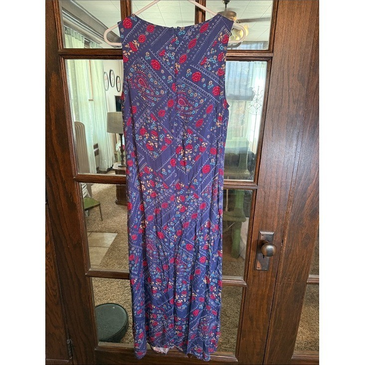 Crazy Horse Liz Claiborne Vintage 90s Floral Paisley Patchwork Maxi Dress Navy 8