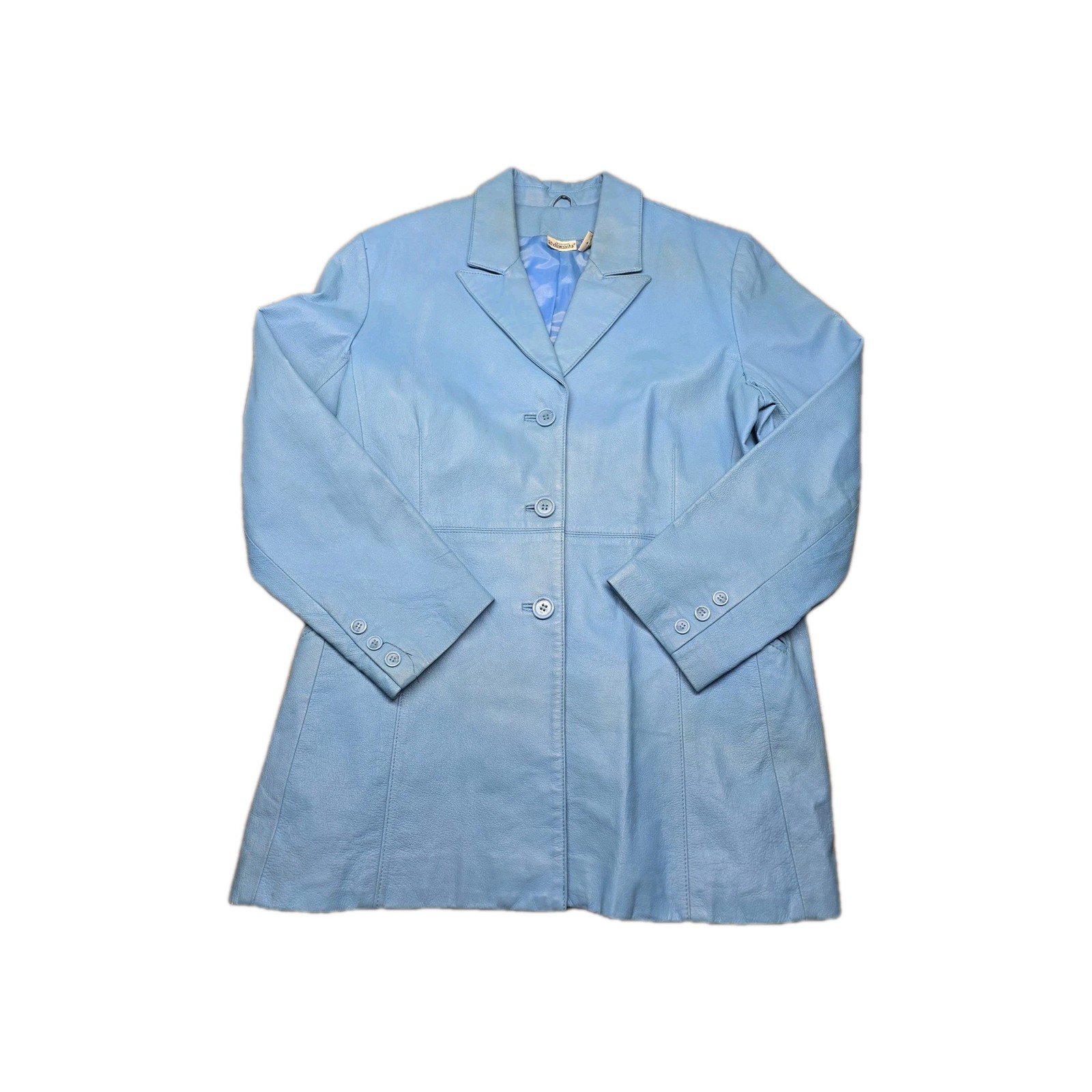 Vintage Newport News Styleworks Womens Blue Leather Blazer Jacket Size 16