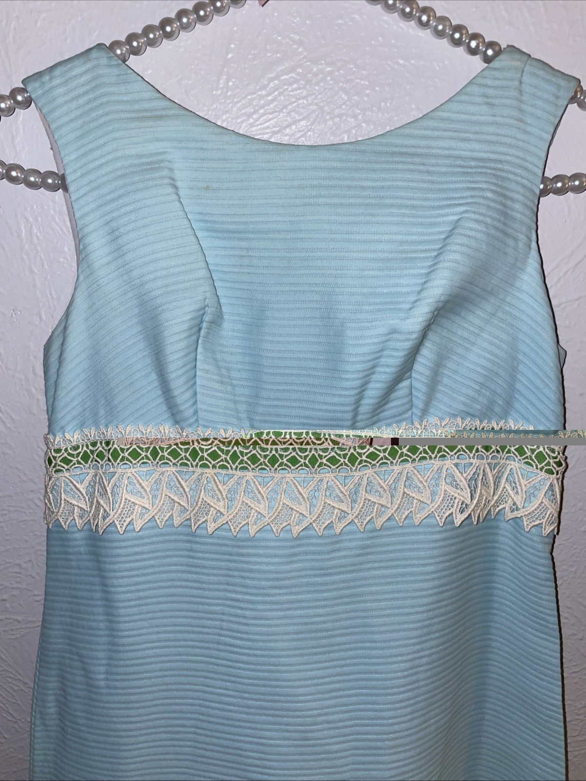 Vintage 60’s 70s Maxi Dress Sz 3 Gina Petites Blue/green Bow Boho Empire Waist