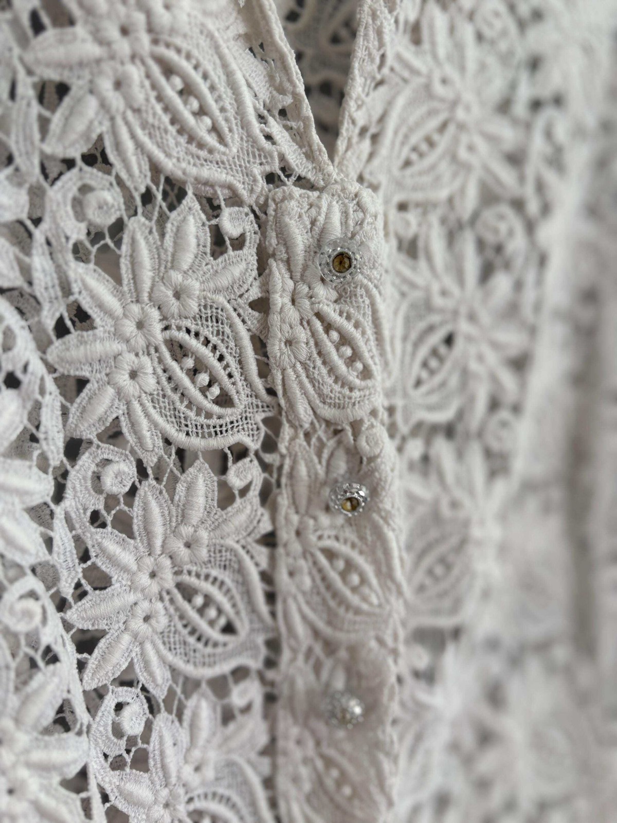 Vintage white lace blouse, Cottage core summer top, sheer floral shirt, size M-L