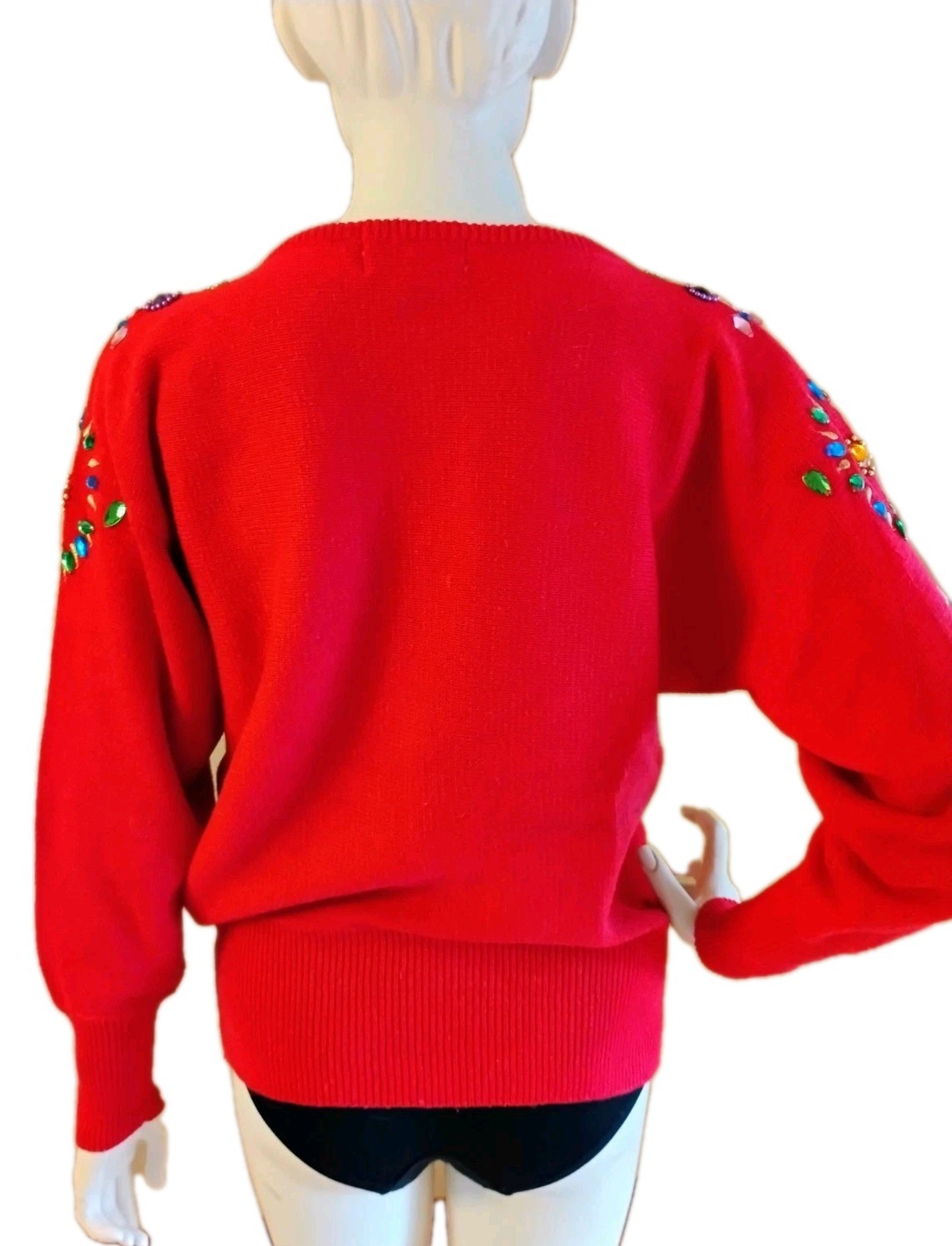 VTG 80’s „Maurada” Candy Apple RED Bejeweled & Beaded Sweater S