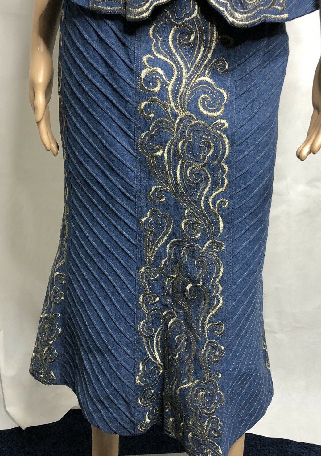 Vintage J Song Denim Vest and Skirt Size S Embroidered Gold Rodeo Country Chic