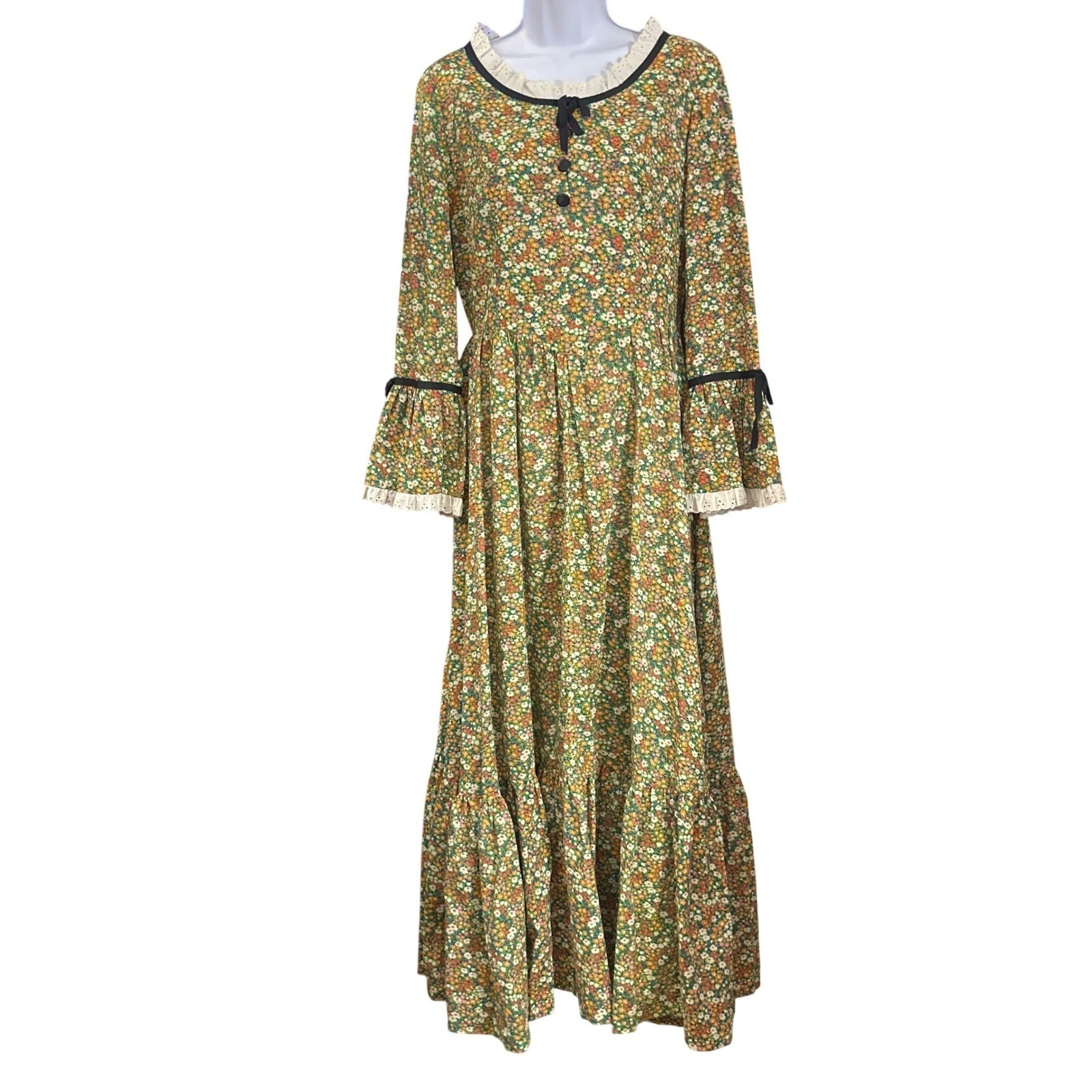 70s Unbranded Prairie Maxi Dress Cottagecore Boho Victorian Floral Bonnet