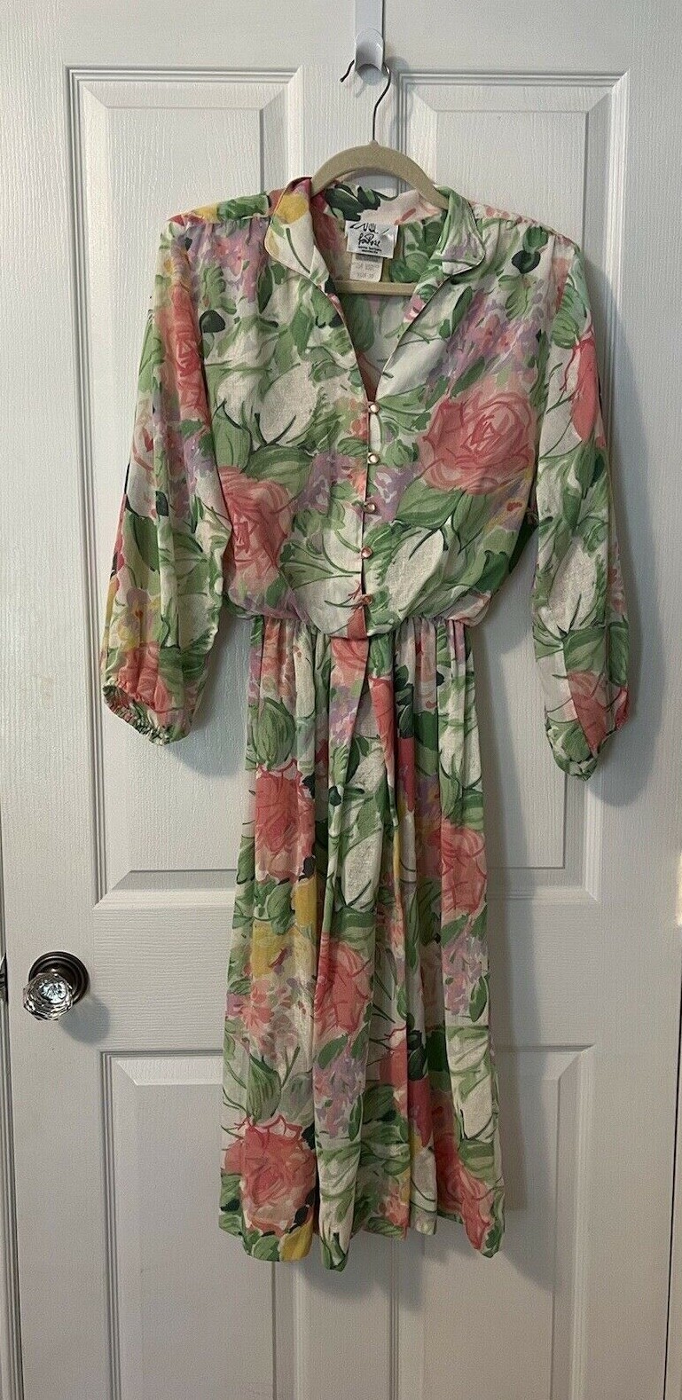 Vintage 70s Sz 10 Willi Of California Lou Rose Pastel Floral Dress Retro Spring