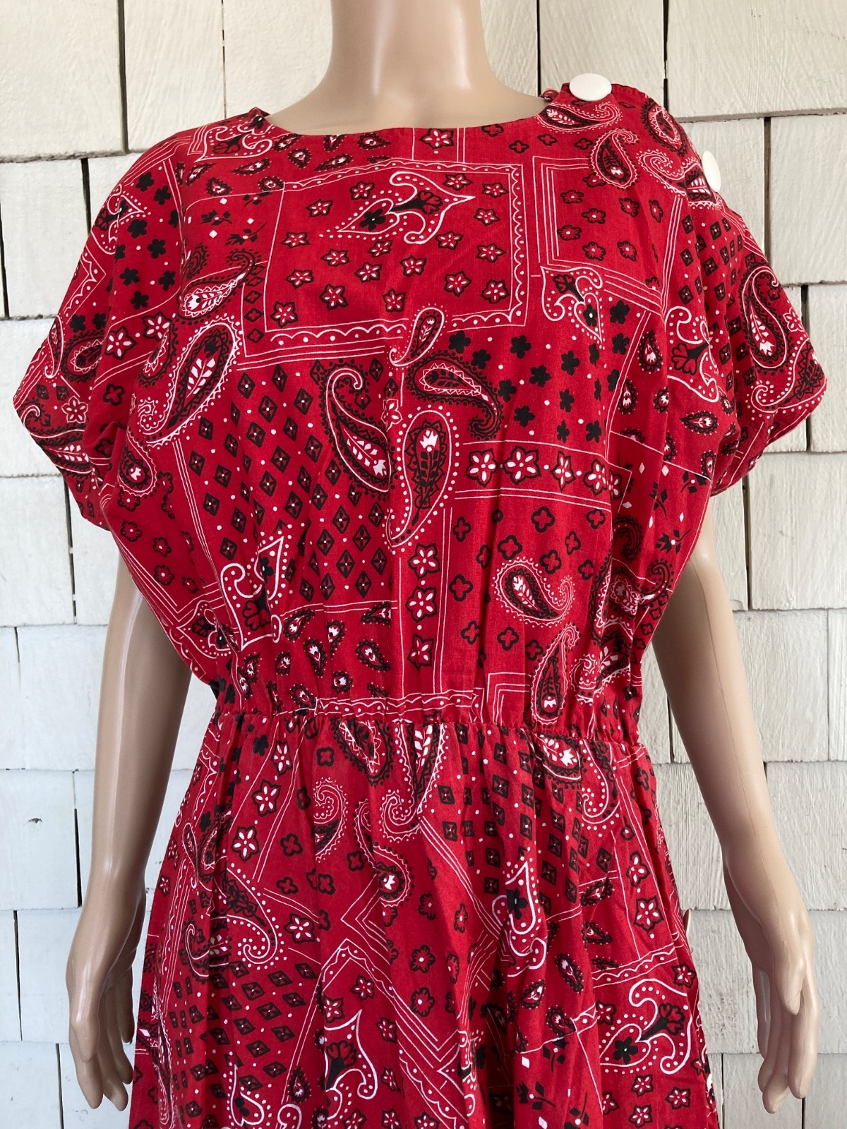 Vintage Boho Cottagecore 1960s-70s Bandana Print Summer Dress Size Small