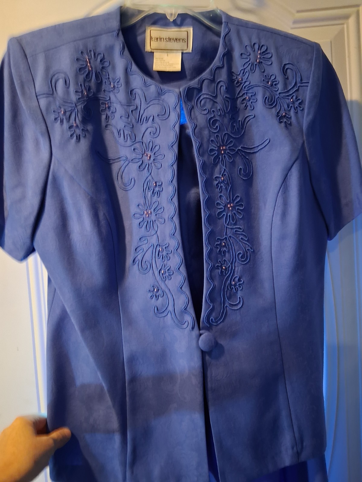 Vintage Periwinkle Blue Karin Stevens 2-Piece Dress and Jacket Set Womens Size 6