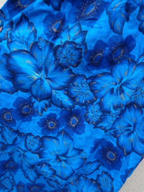 Nos Hawaiian 1960’s Cotton Muu Muu Lounging Summer House Dress Charmode Blue Gld
