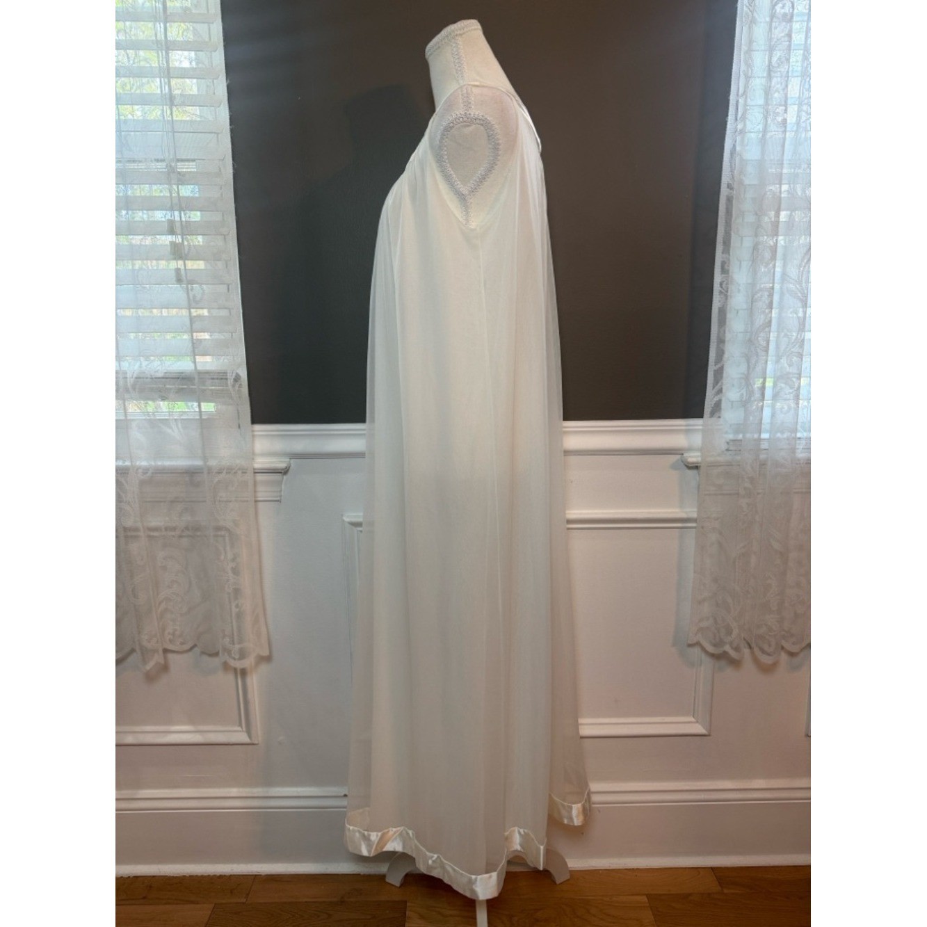 Vintage Gossard Artemis Bridal Nightgown White Sheer Lace Maxi S/M Petite