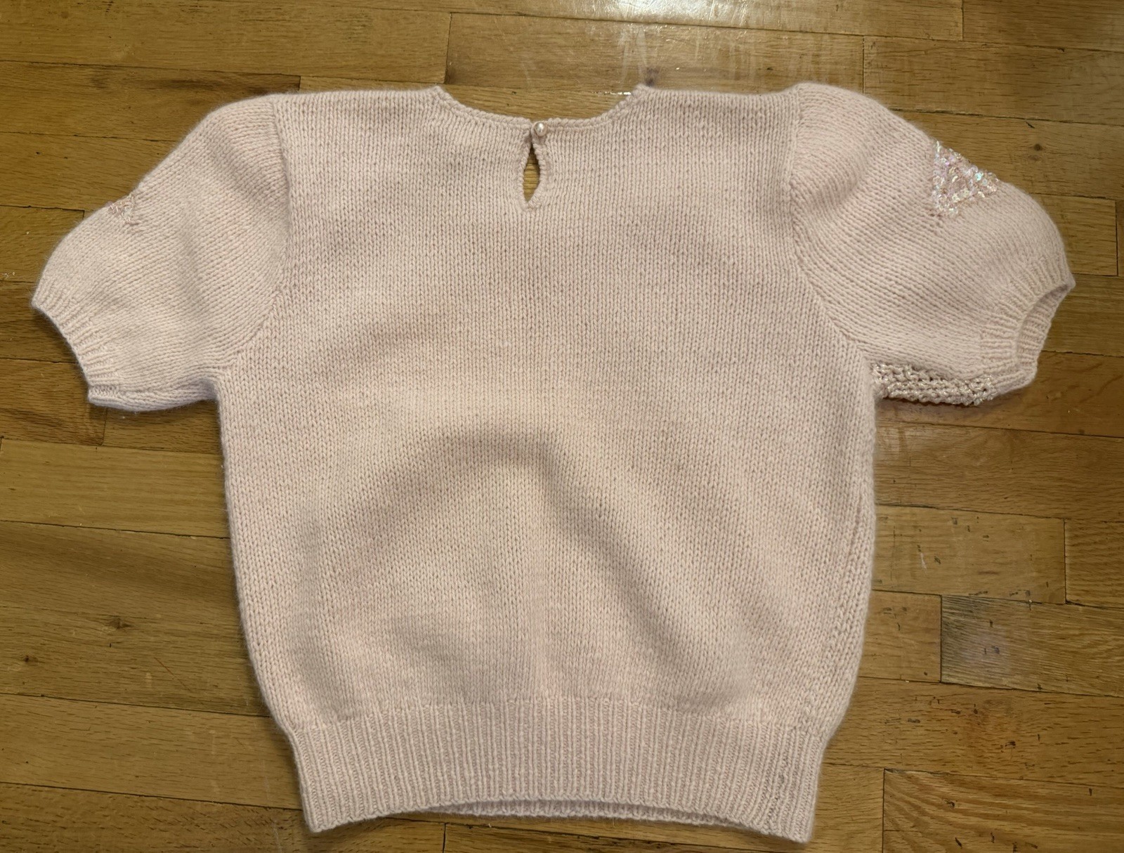 Vintage Ann Katrine S Pink Sequined Short Sleeve Sweater Lambswool, Angora, Wool
