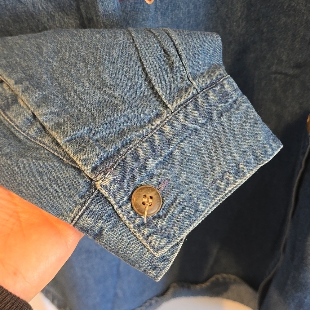Vintage Dress Barn Denim Shirt Womens 3X Embroidered Leaves Boho Western Fall