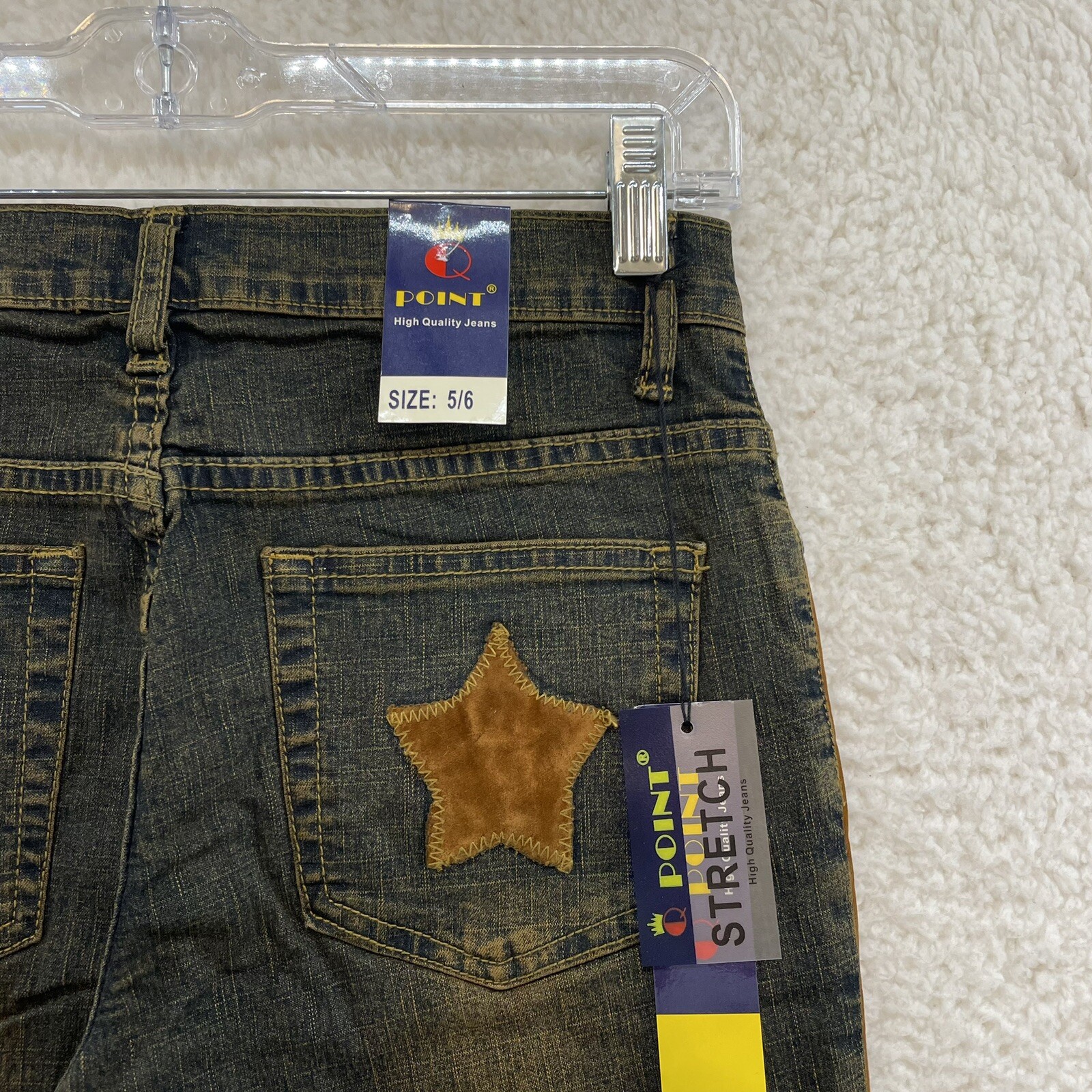 NEW DEADSTOCK Y2K Vintage Jeans 2 25 Long Tall Low Rise Flare Star Burnout