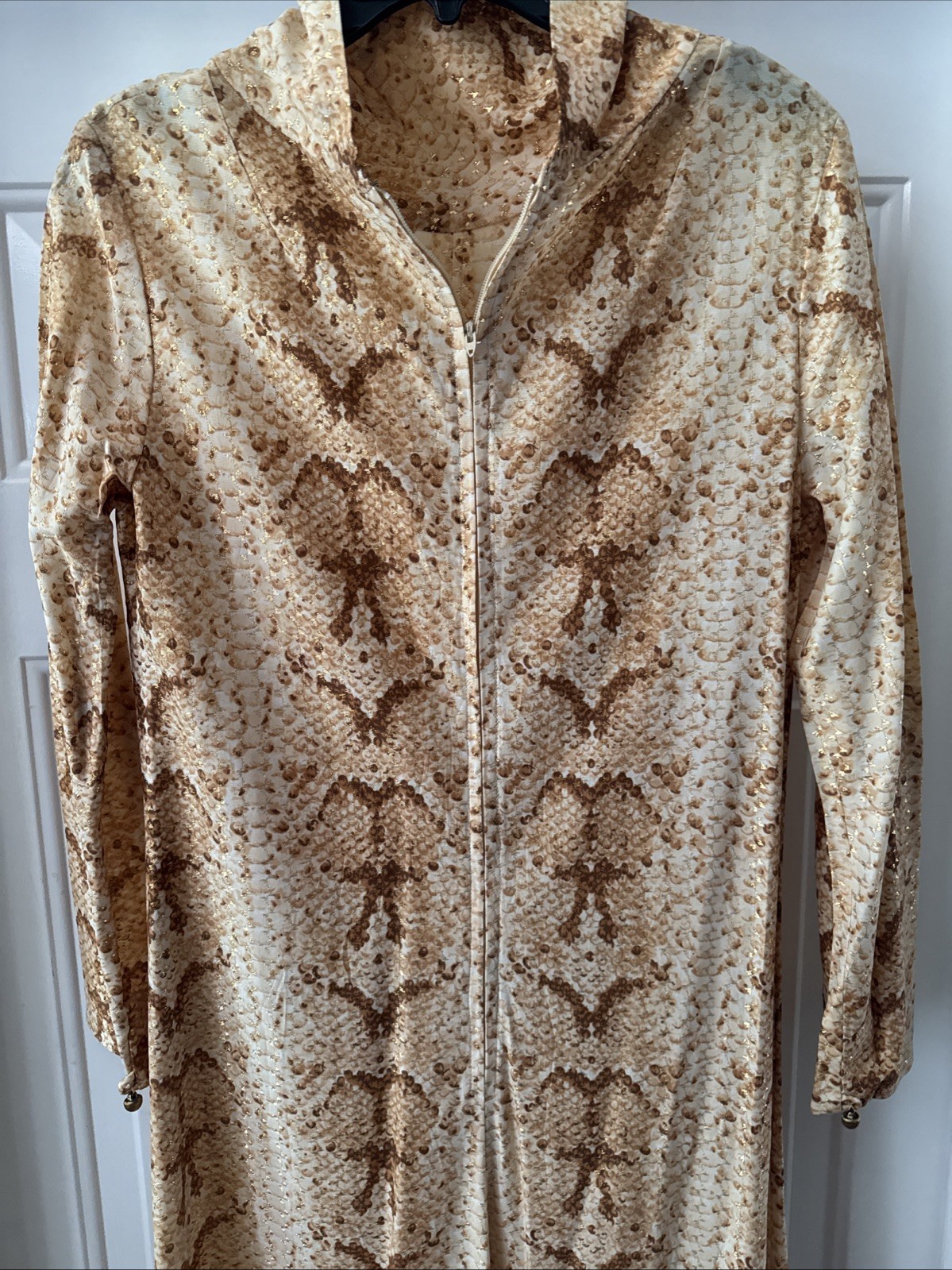 Vintage B Cohen I. Magnin Maxi Dress Caftan in Metallic Python Snakeskin Print