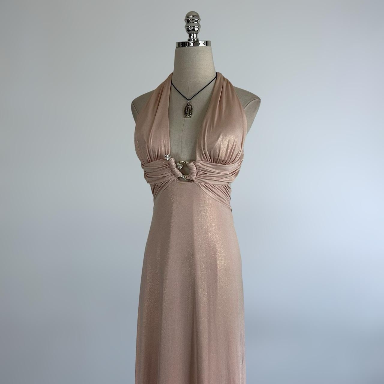 Vintage 90s Y2k Baby Pink Shimmer Backless Ruched Embroidered Gorgeous PROM Maxi