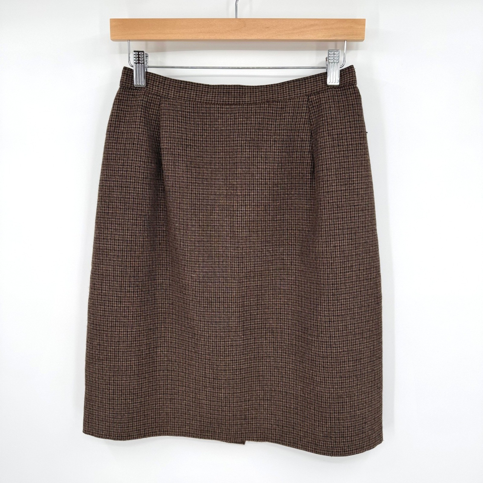 Briggs New York Vintage Brown Houndstooth Pencil Skirt High Waist Lined Size 10