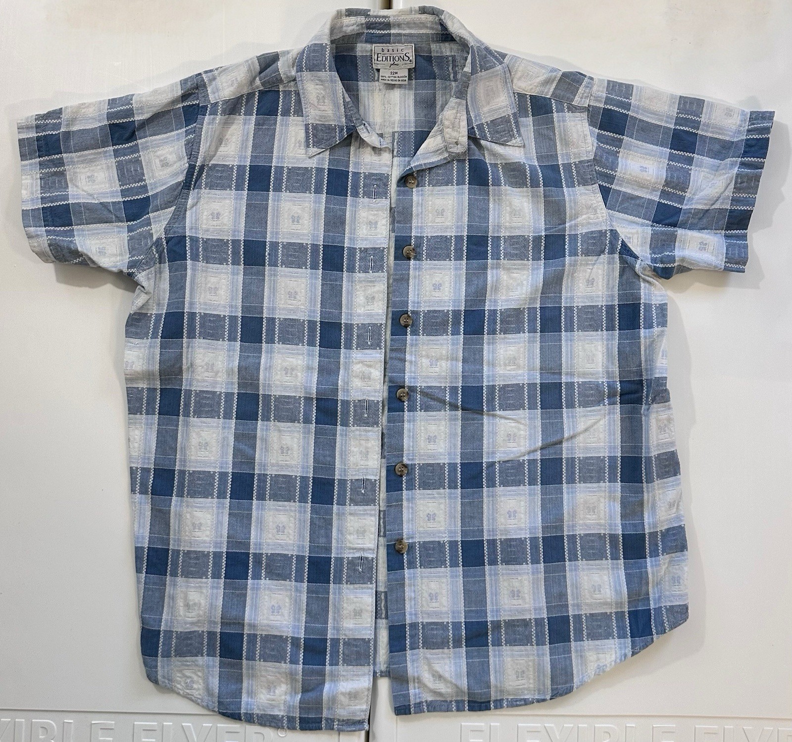 Vintage 90s Basic Editions Plaid Shirt 22W Cotton Blue Cottagecore Top