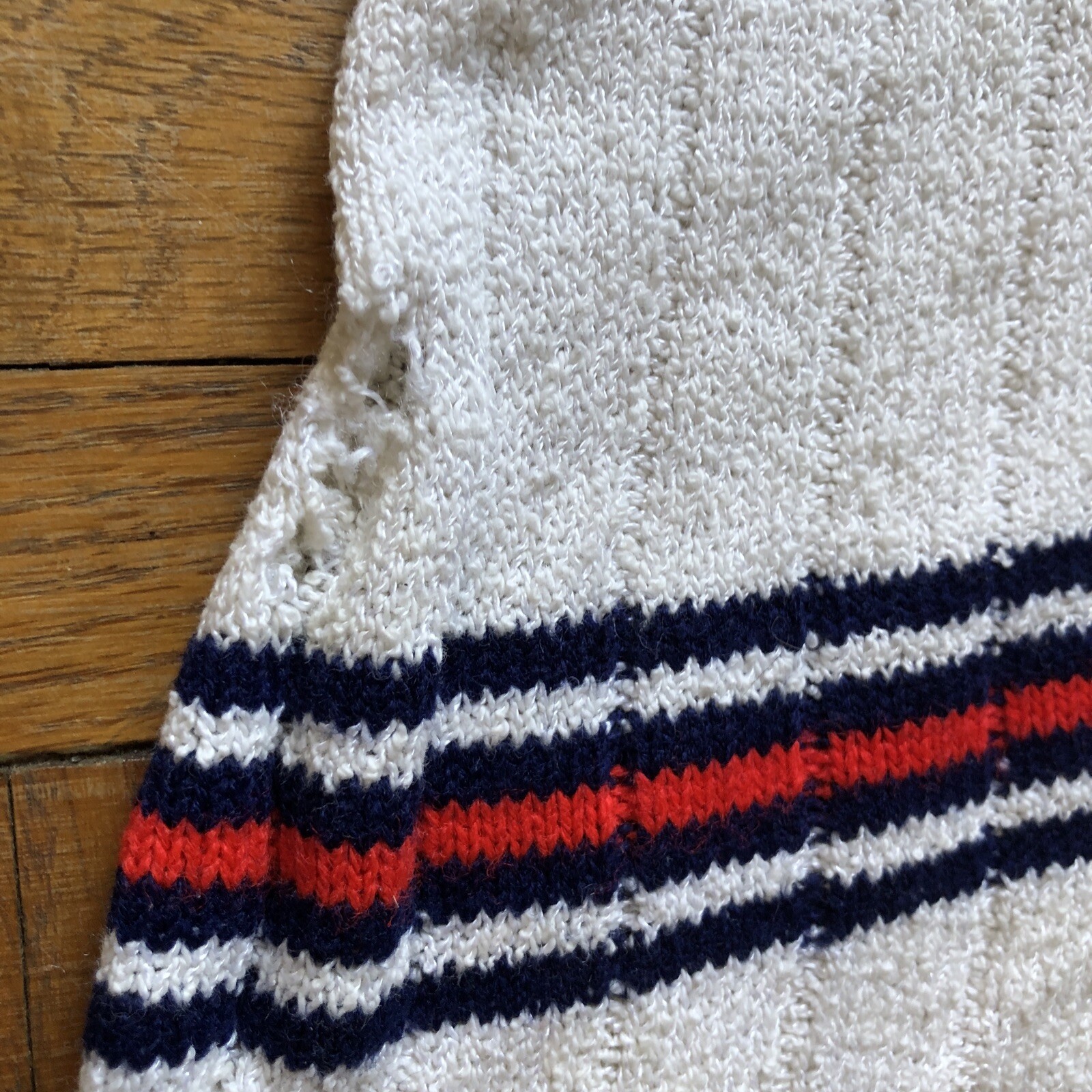 VINTAGE 1960s shirt striped knit short sleeve white red blue size S/M