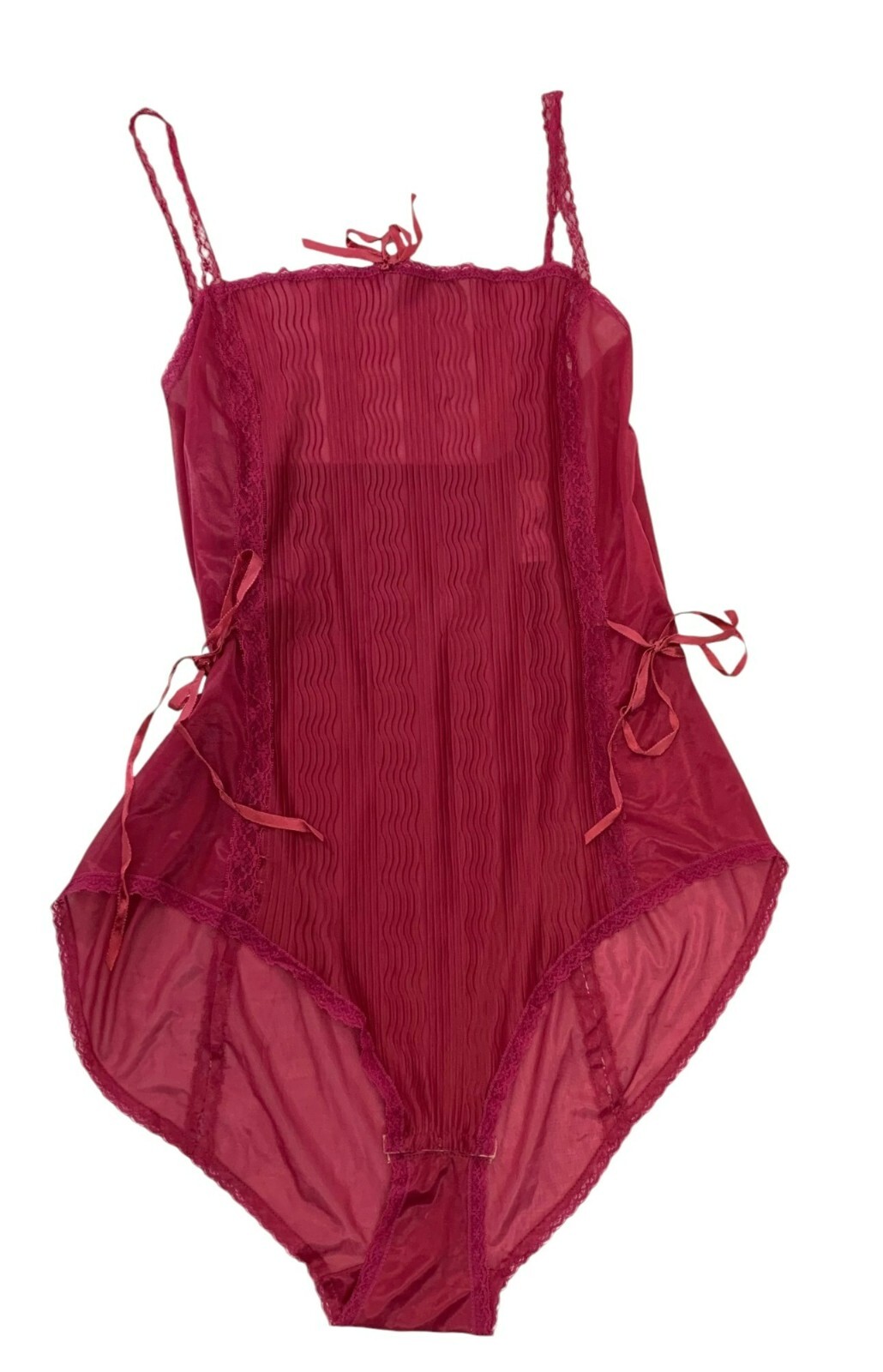 Coquette VTG OLGA 1980s Sheer Magenta Lace Teddy Lingerie Size M Style 1150