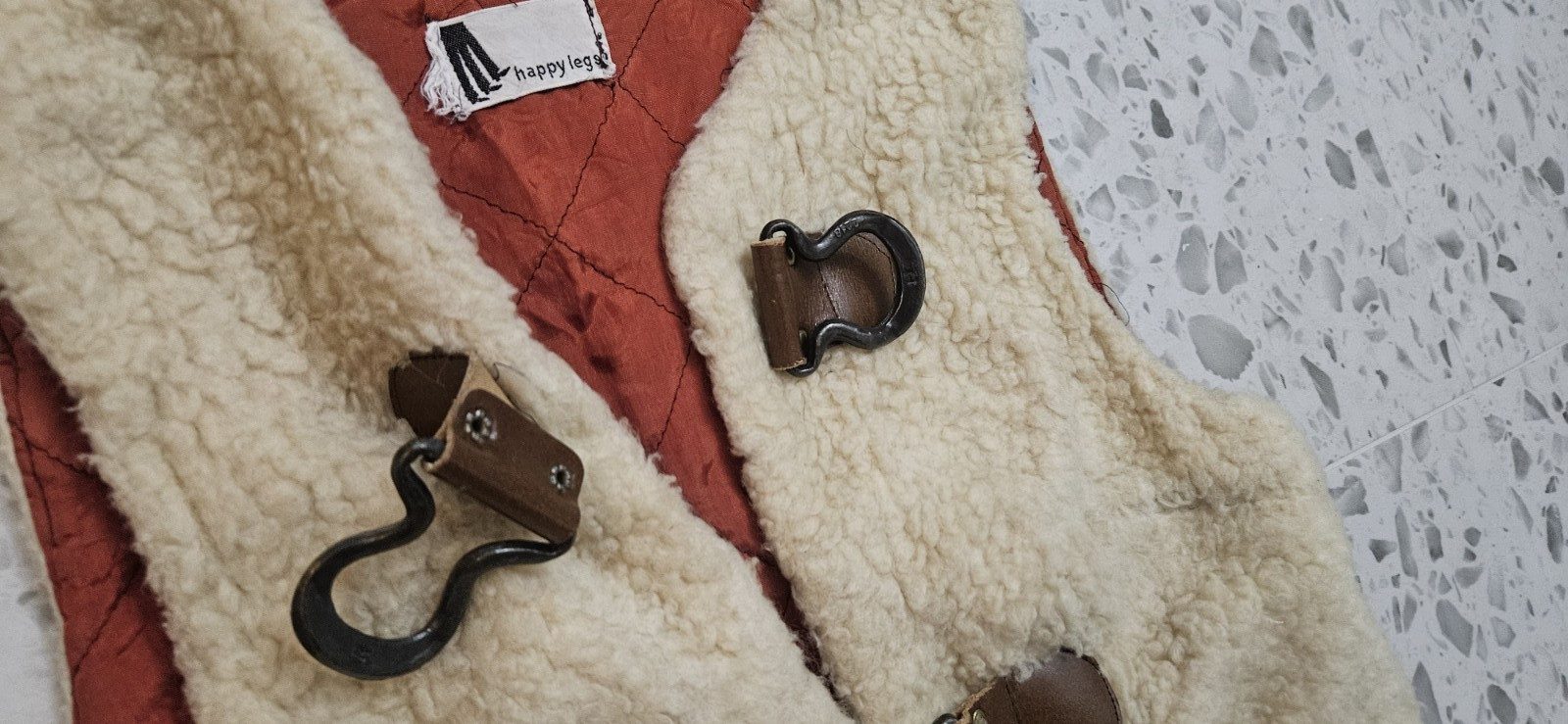 VTG Happy Legs Faux Fur Buckle Vest Women’s XS