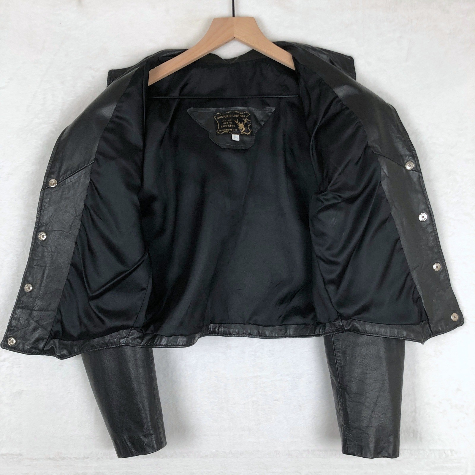 VTG Genuine Leather Western Fringe Cropped Snap Jacket Women’s Sz M Black Mexico