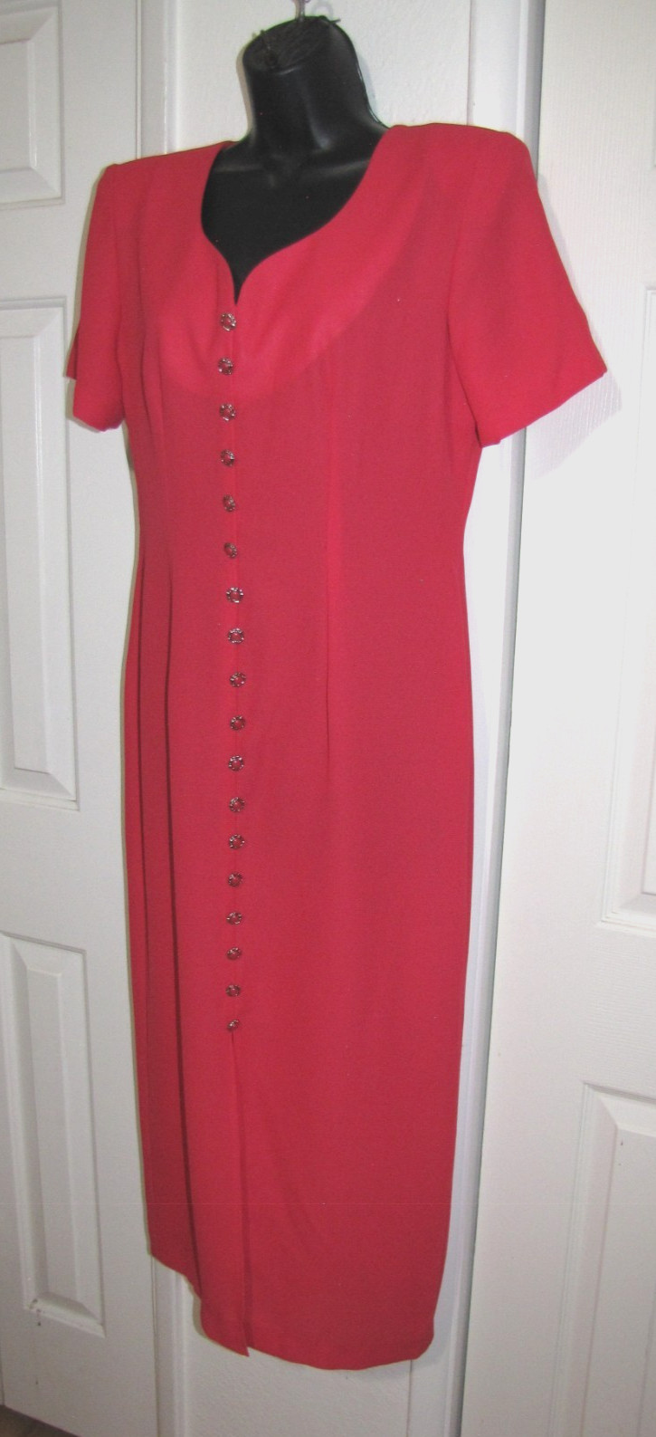 VTG 90s Dress Jaclyn Hart Rose-Pink Maxi Straight Short Sleeve Front-slit Wm. 10