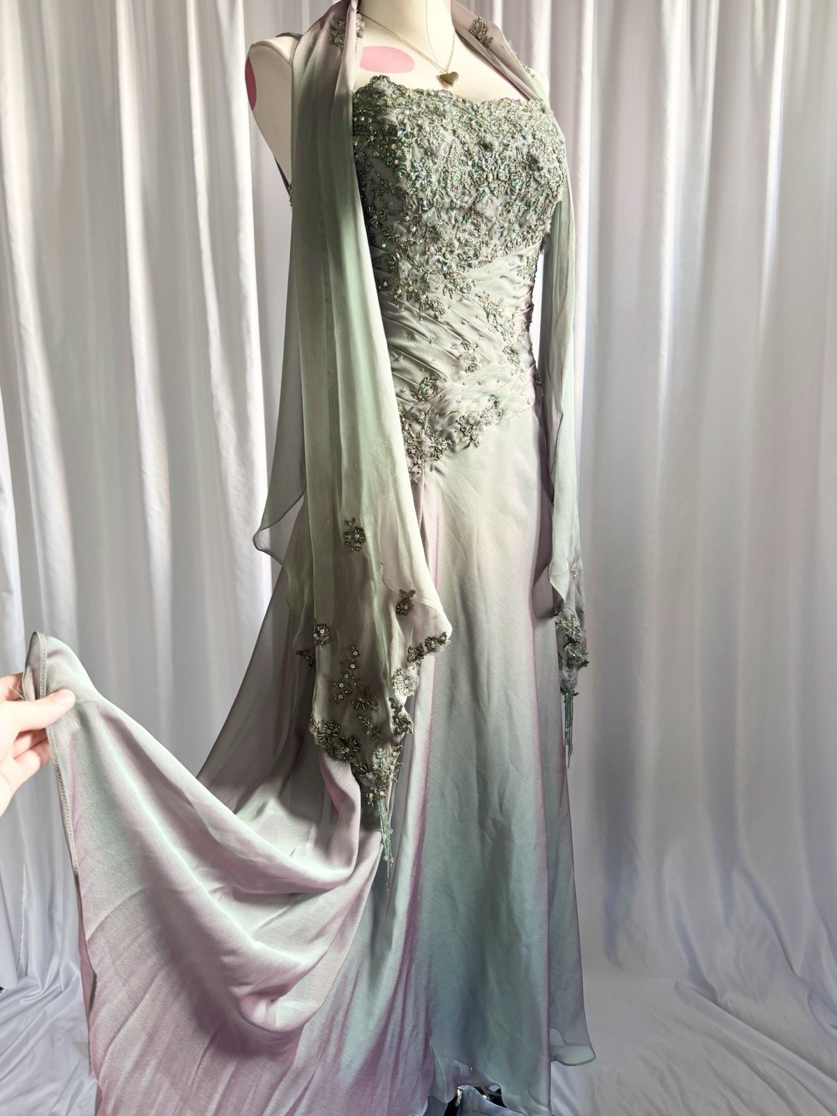 Vintage Y2K Blue Fairy Beaded Sequin Ruffle Layered Princess Formal Gown Dress 6