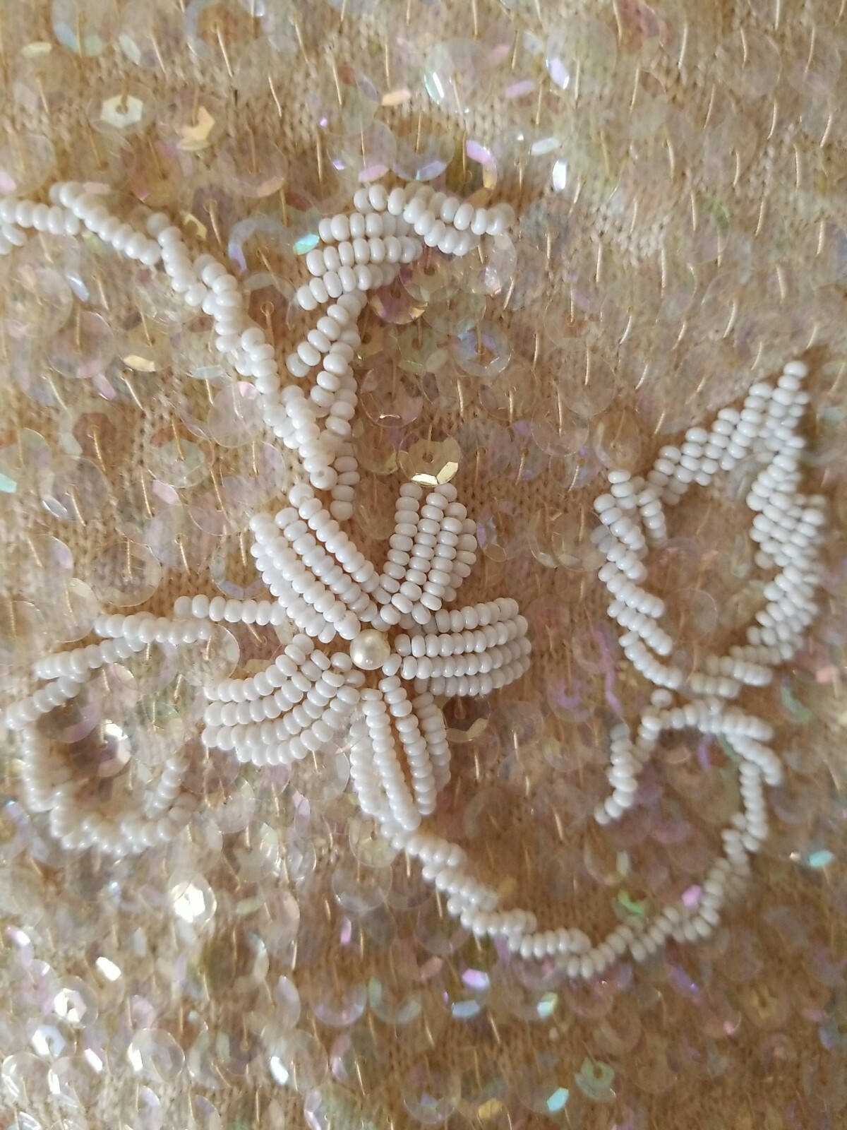 GIMBELS 100% Wool Hand Beaded Sequin British Hong Kong Cream Sweater 36