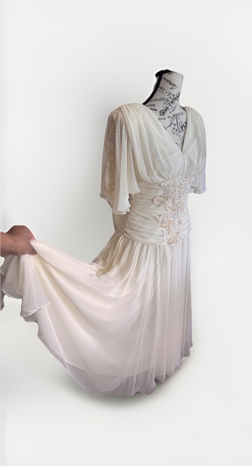 vintage 80s casadei edwardian cinched ruched waist sequin beaded dress *flaws