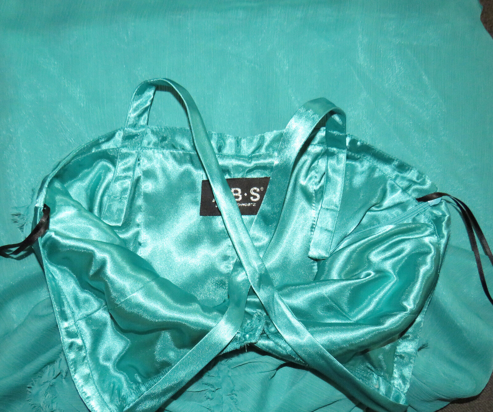 Vintage ABS By Allen Schwartz Teal Shirred Party Cocktail Dress Size 6