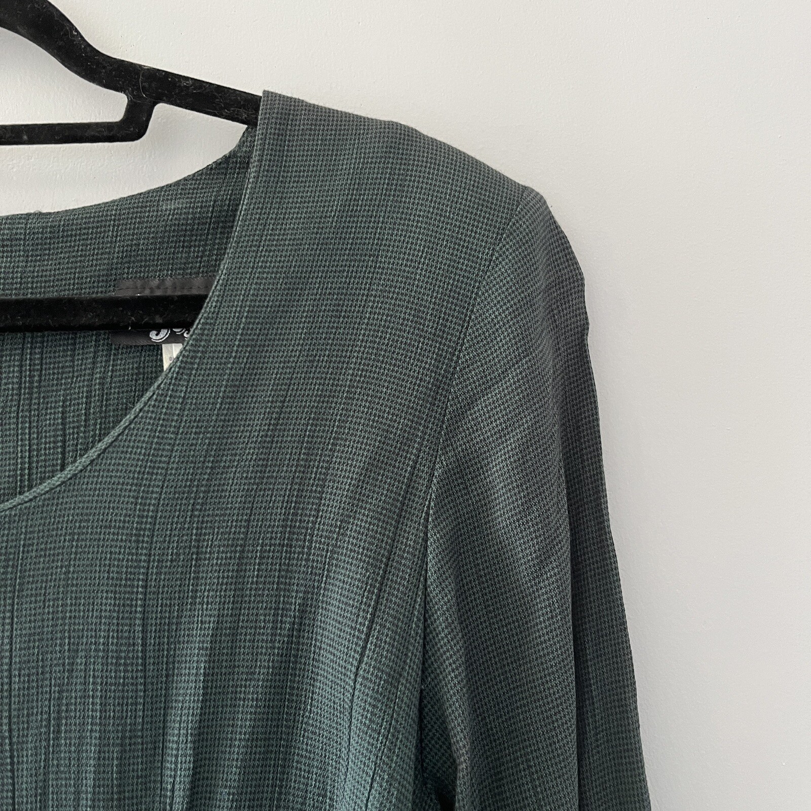 Vintage Dawn Joy dark green houndstooth plaid midi dress long sleeve