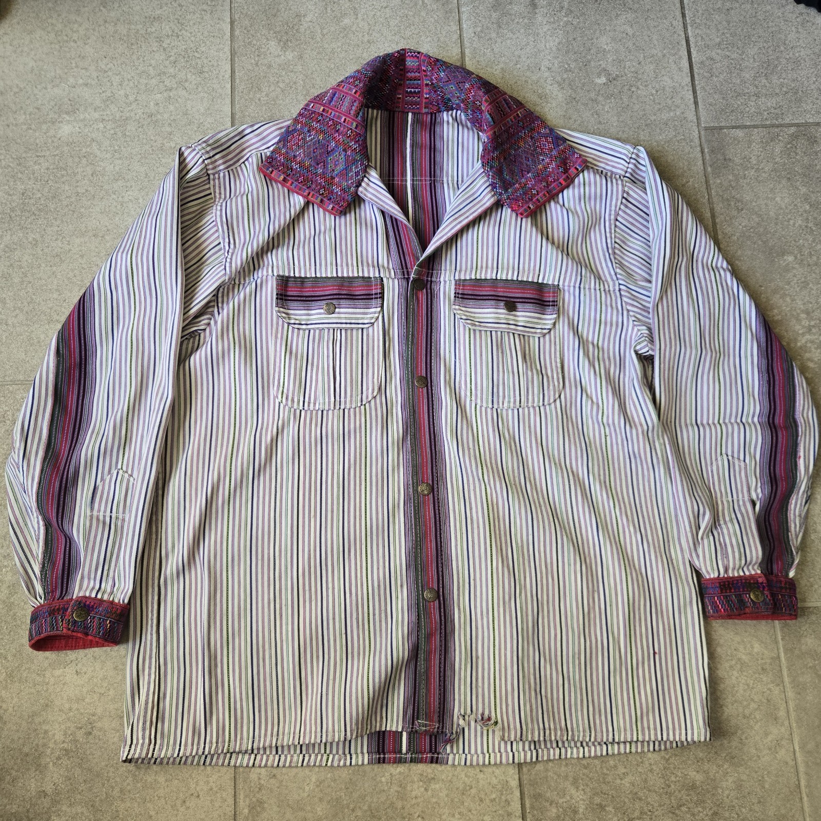 Handwoven Vintage Guatemalan Textiles Todos Santos Guatemala Button Shirt *READ
