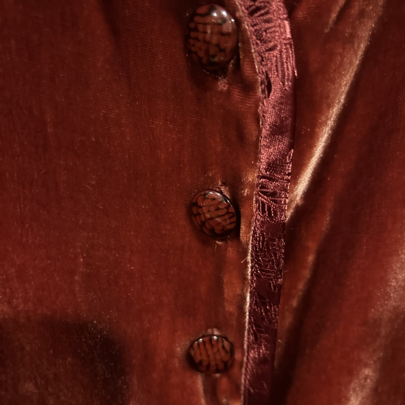 Vintage April Cornell Red Velvetine Coat Rauching & Button Accents Size S