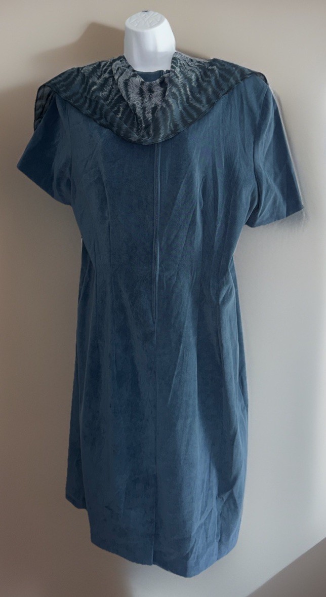 M.H.M. Melissa Harper Vintage Blue Gray Size 16 Dress With Scarf NWT 80s S-pads