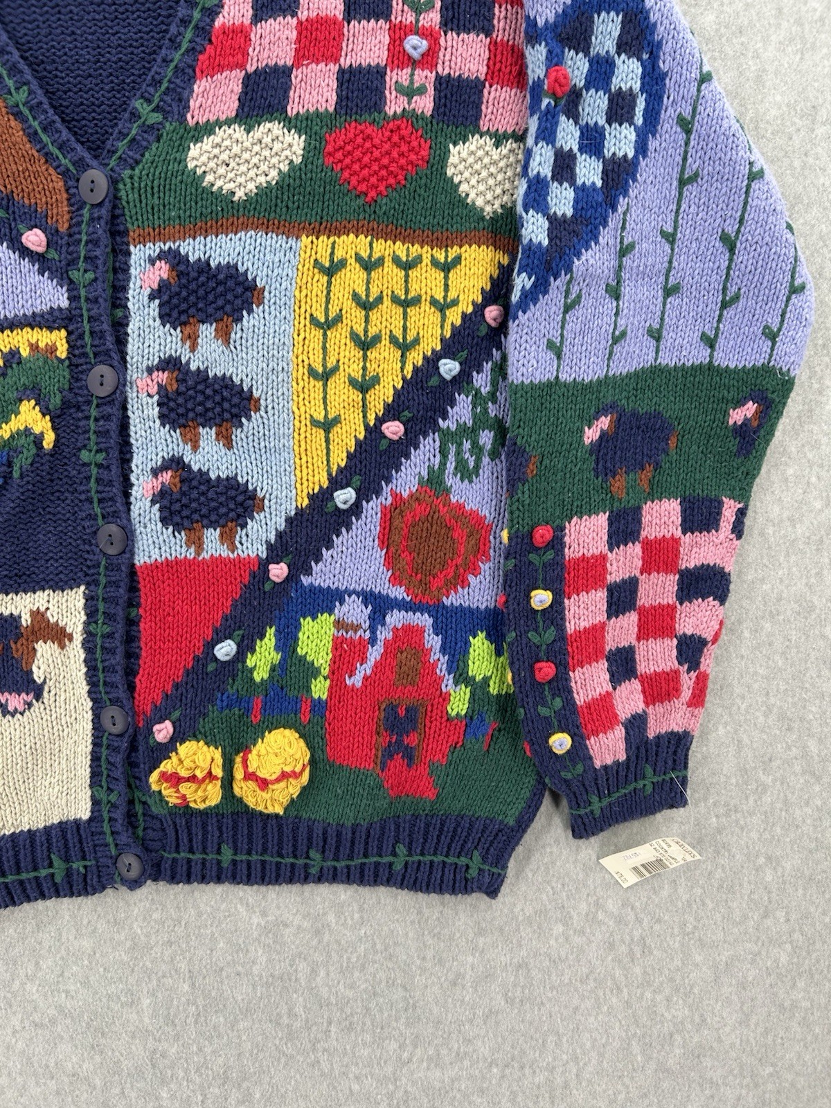 NEW Vtg Cardigan Sweater Large Barn Farm Animal Cow Knit Cardigan Size XL NWT