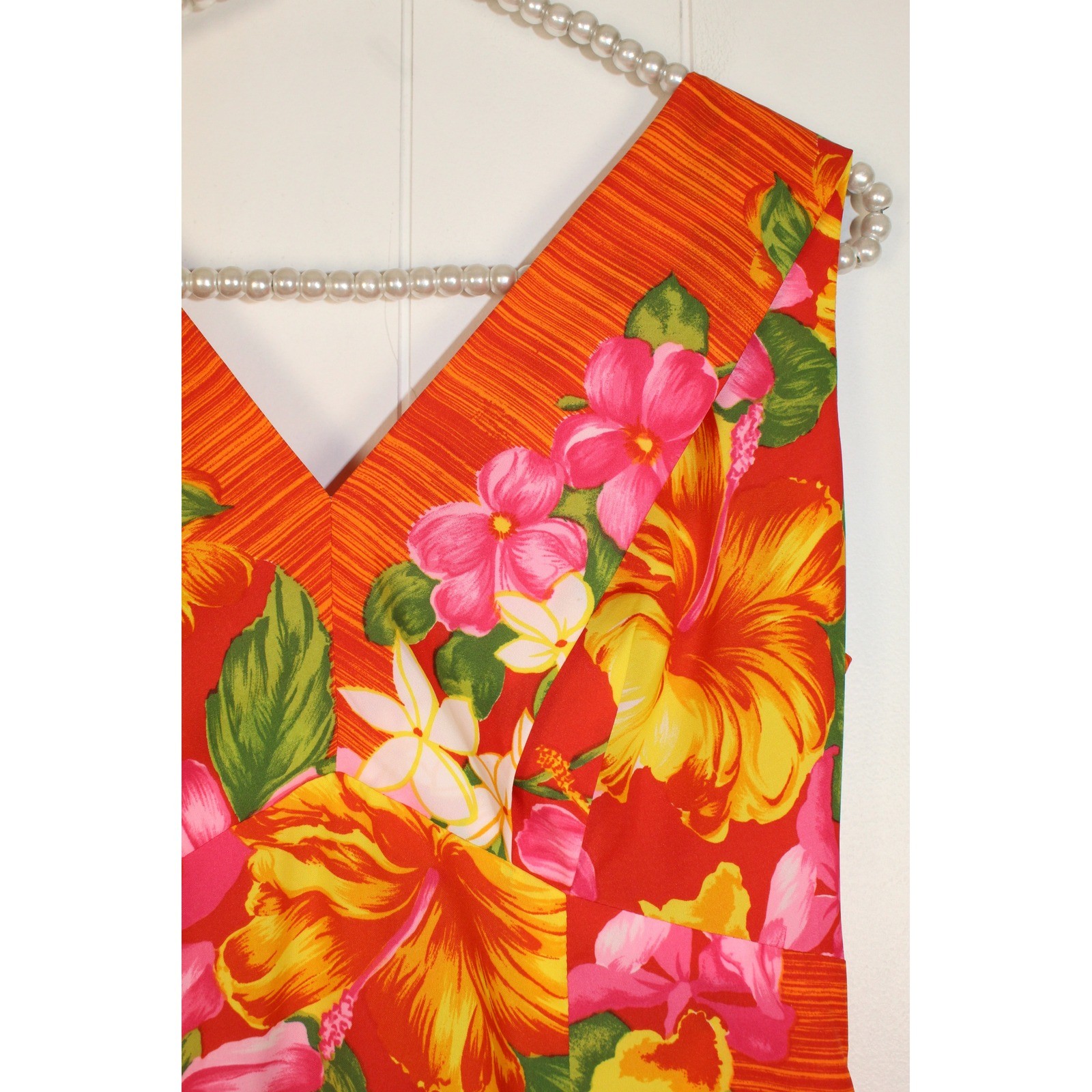 VTG Liberty House Hawaii Maxi Length Floral/Orange Dress V Neck Back Zipper 10